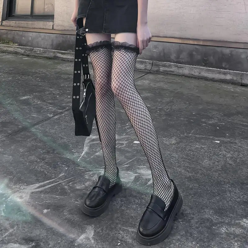 Nylon Fishnet Over Knee Stockings
