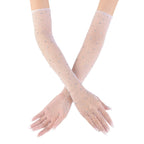 Polyester Elastane Mesh Rhinestone Long Gloves