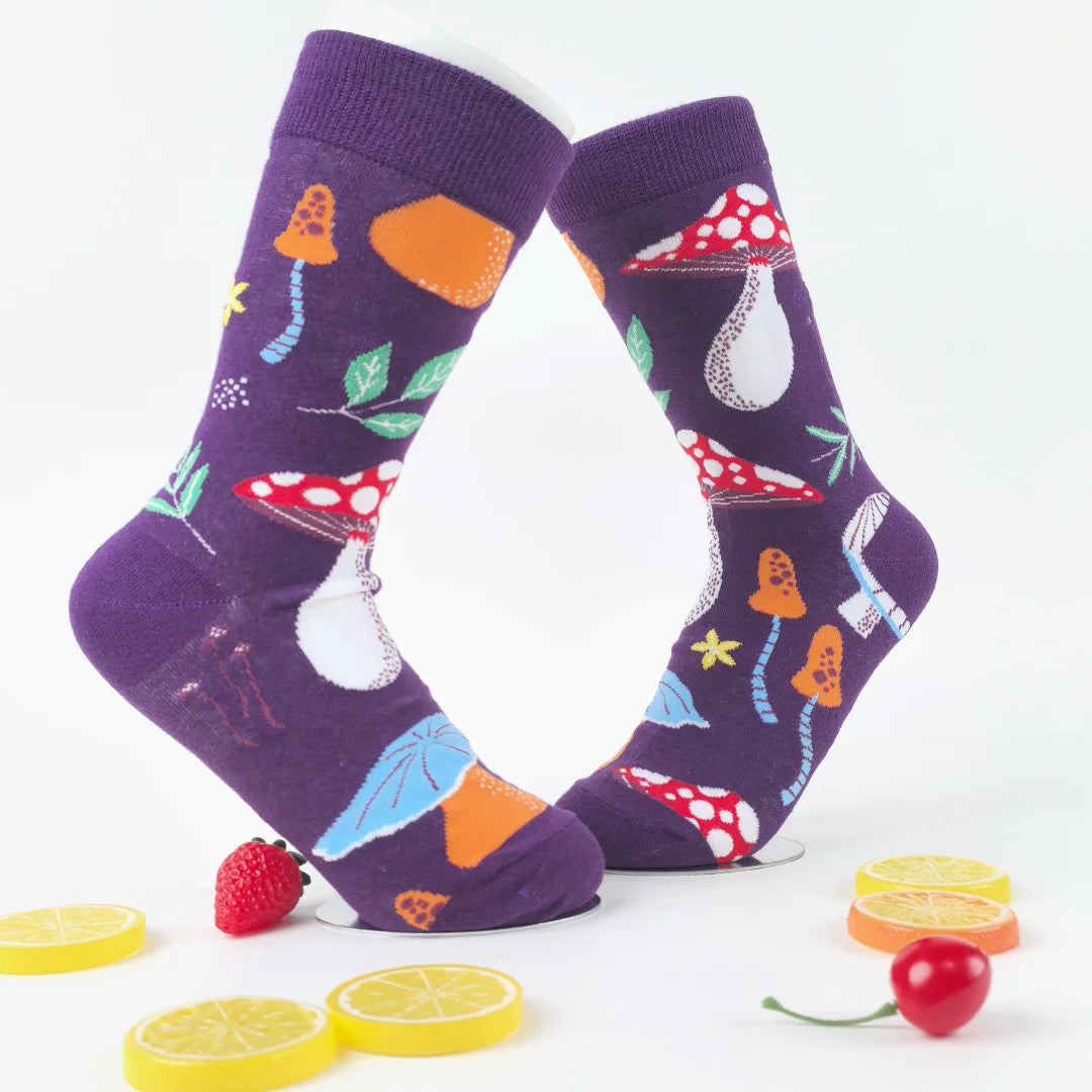 Cotton Blend Mushroom Print Mid Calf Casual Socks
