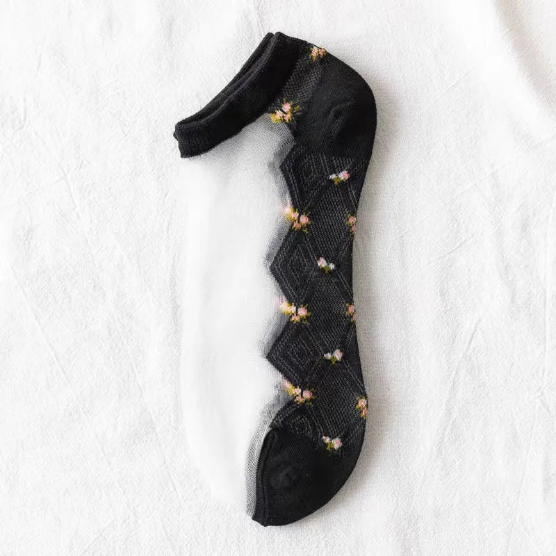Polyester Elastane Floral Ankle Socks