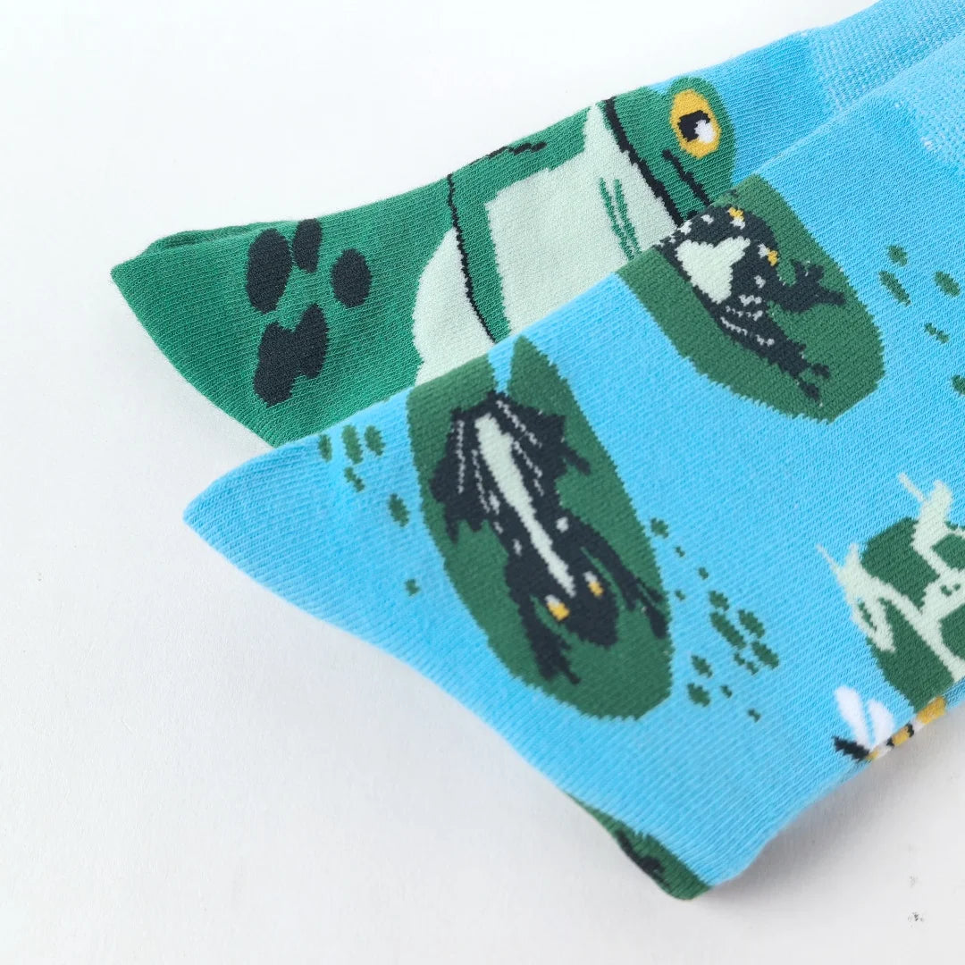 Cotton Blend Frog Print Casual Crew Socks - 5