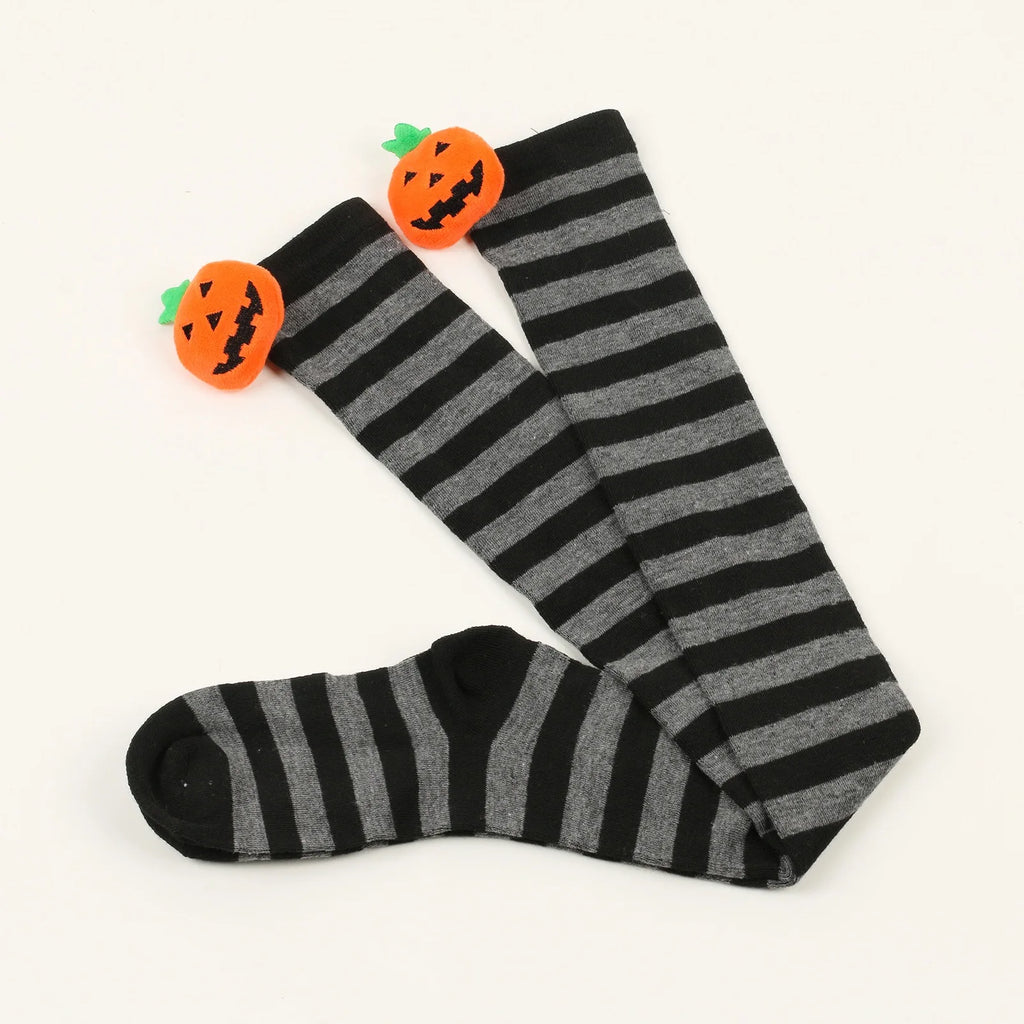 Polyester Striped Pumpkin Over The Knee Socks
