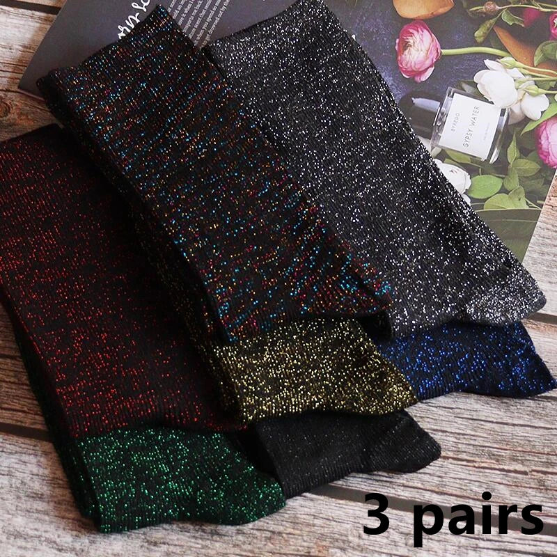 Cotton Blend Glitter Mid Tube Socks 3 Pairs