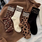 Polyester Leopard Print Mid Calf Casual Socks
