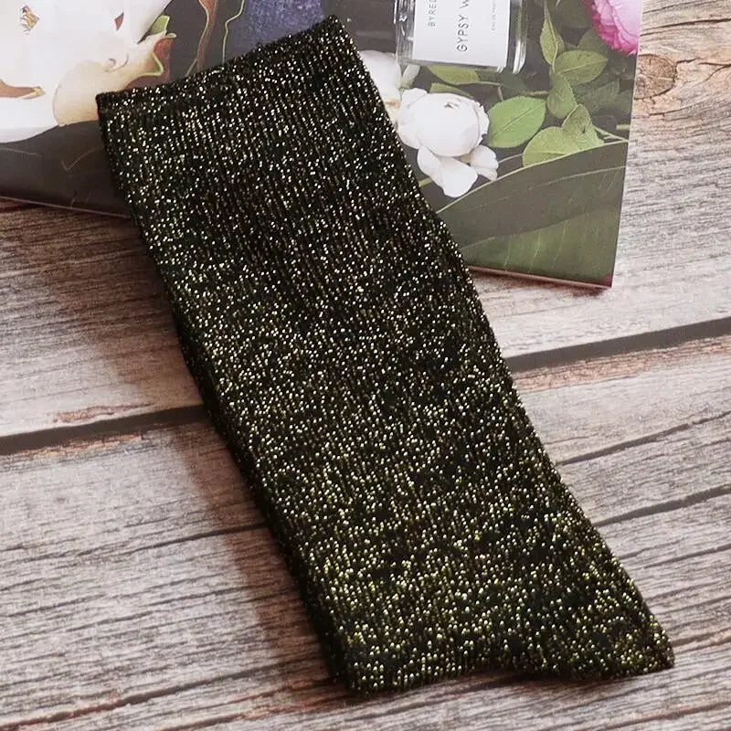 Shiny Metallic Cotton Blend Mid Tube Casual Socks