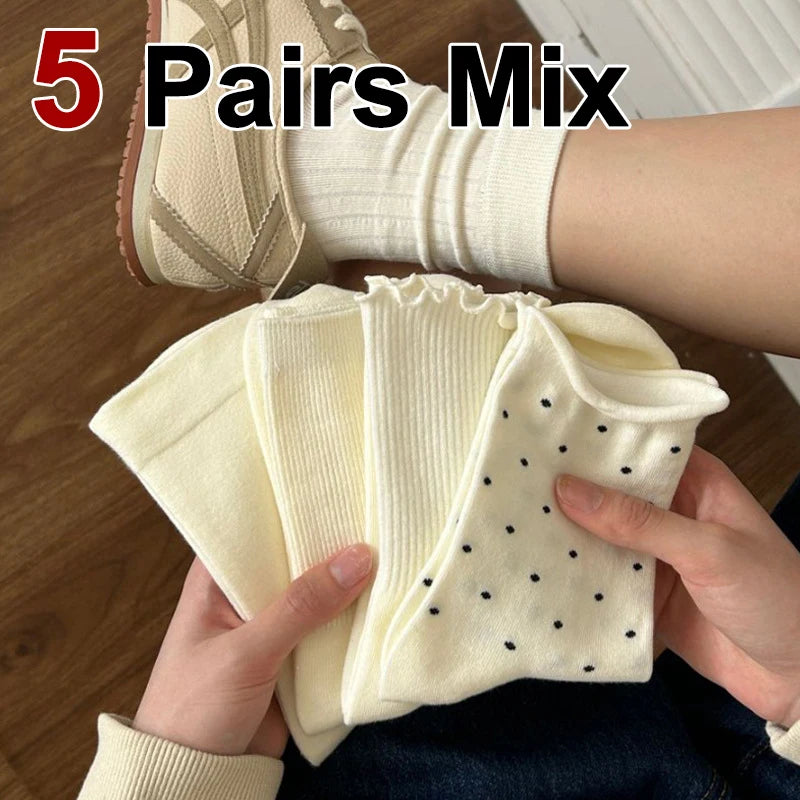 Polyester Elastane Casual Mid Tube Socks For Women