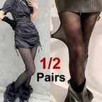 Black Plaid Pattern Polyester Elastane Womens Tights