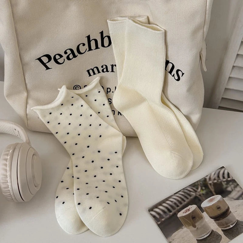 Polyester Elastane Casual Mid Tube Socks For Women
