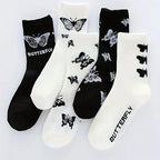 Butterfly Pattern Mid Length Polyester Elastane Socks Set