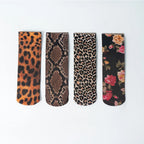 4 Pairs Womens Nylon Elastane Leopard Print Casual Socks