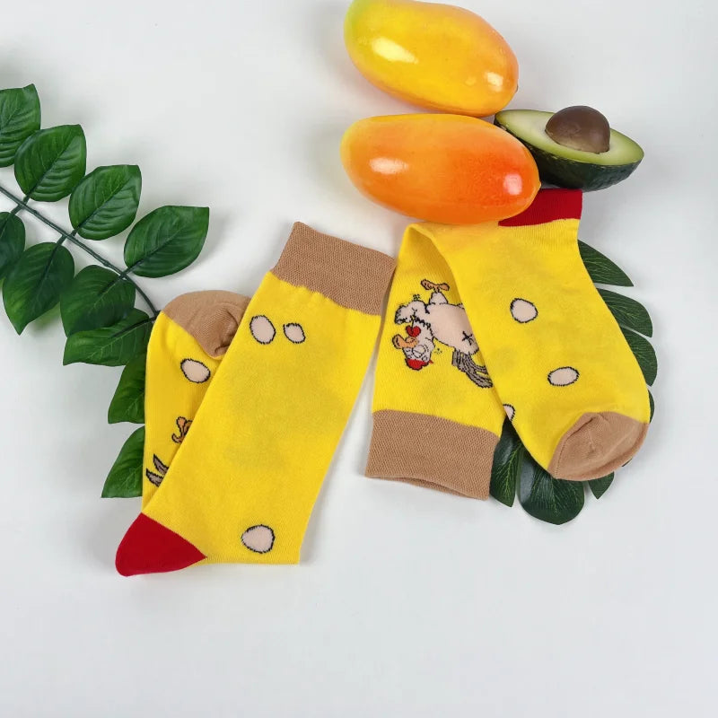 Cotton Blend Hen Pattern Crew Socks