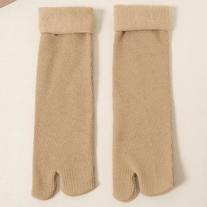 Thick Knit Two Toed Thermal Socks Mid Calf