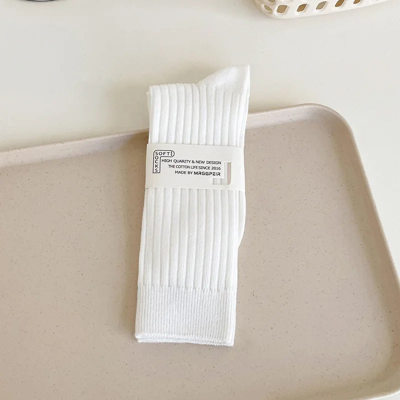 Cotton Blend Ribbed Crew Socks for Women - 13