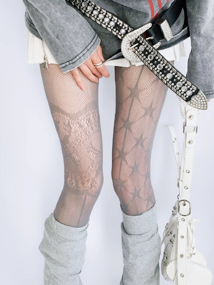 Nylon Elastane Star Pattern Mesh Pantyhose Tights - 5
