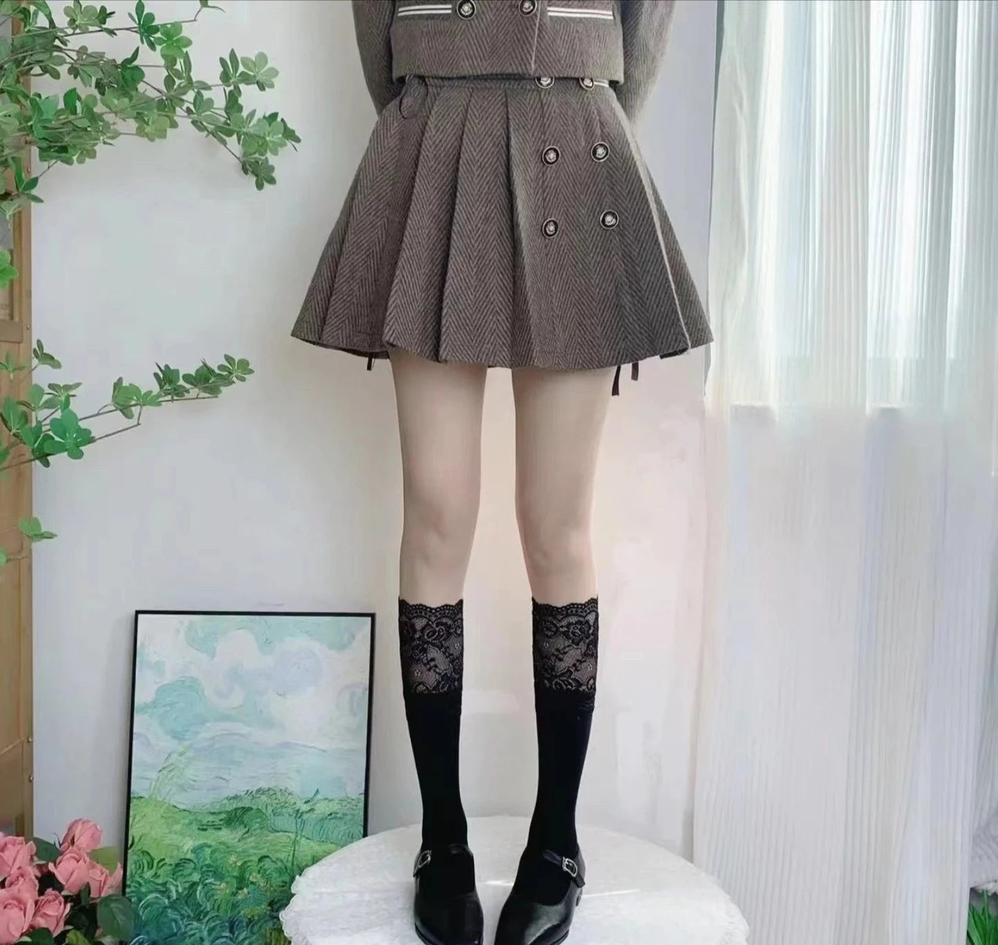 Lace Trim Nylon Stockings Knee High Socks for Women - 13