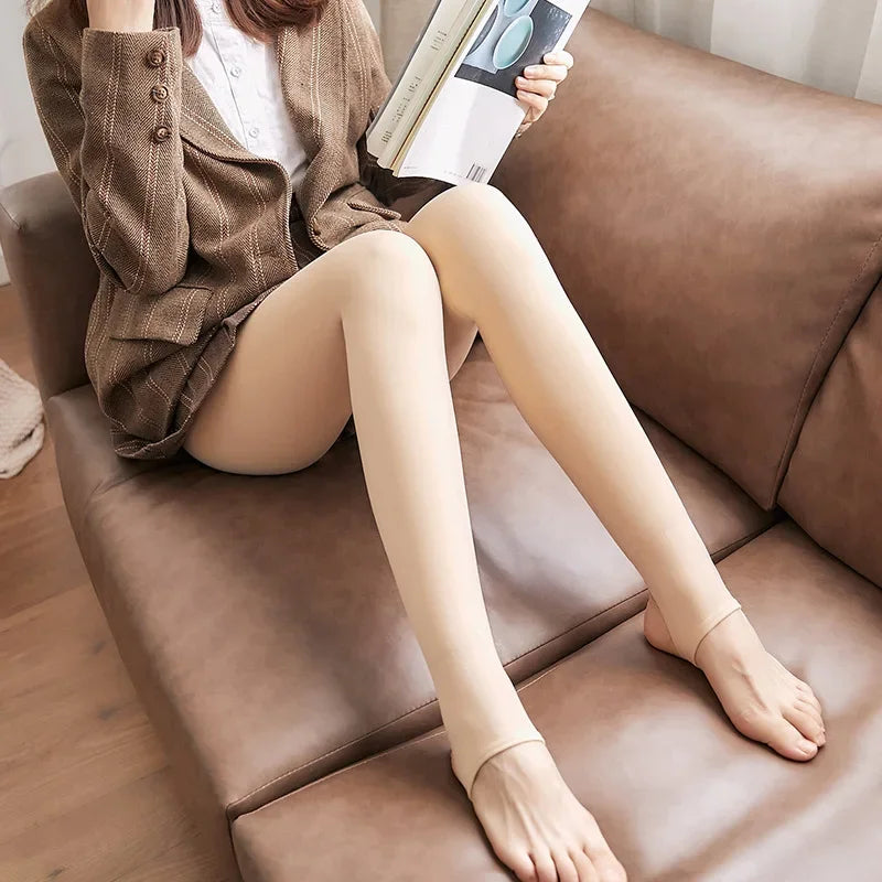 Nylon Elastane Fleece Lined Thermal Tights for Women