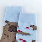 Cotton Blend Capybara Pattern Mid Calf Socks