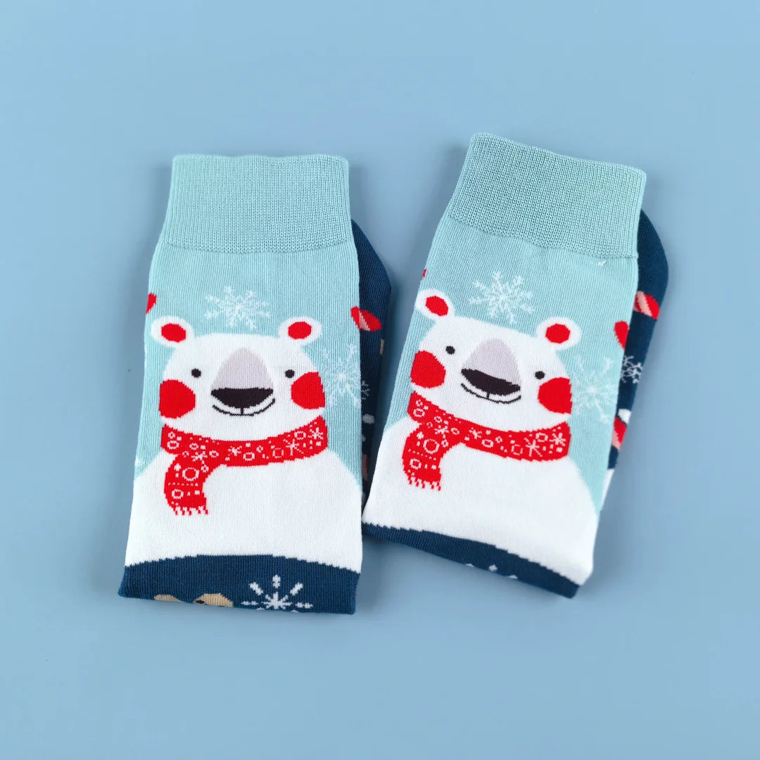 Cotton Blend Christmas Polar Bear Print Mid Calf Socks - 4