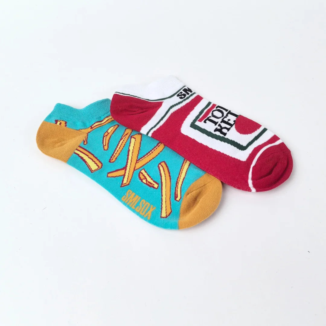 Cotton Blend Unisex Novelty French Fry And Ketchup Pattern Ankle Socks