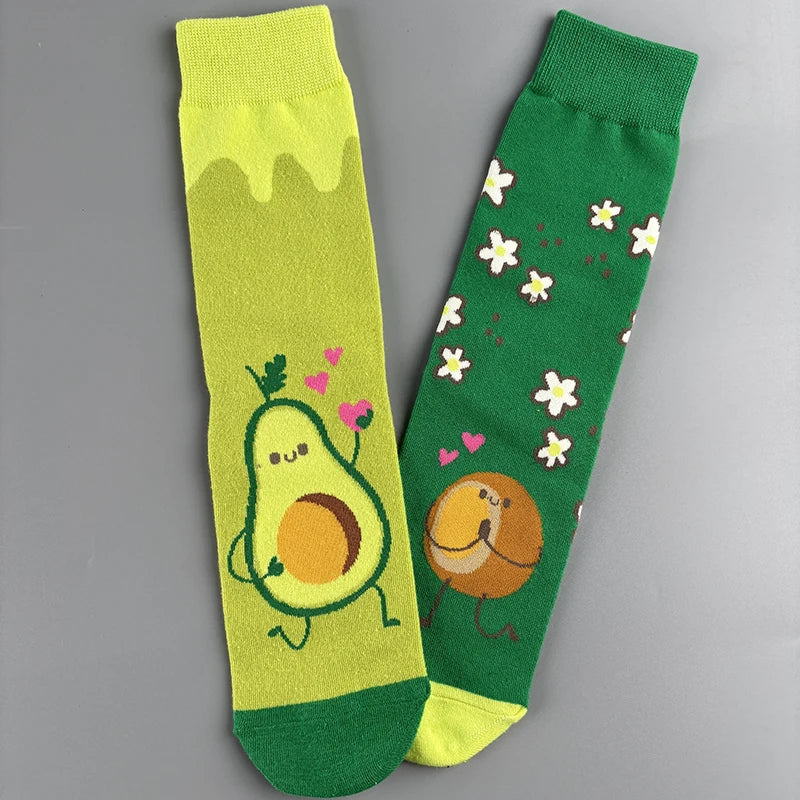 Cotton Blend Avocado Print Mid Calf Casual Socks