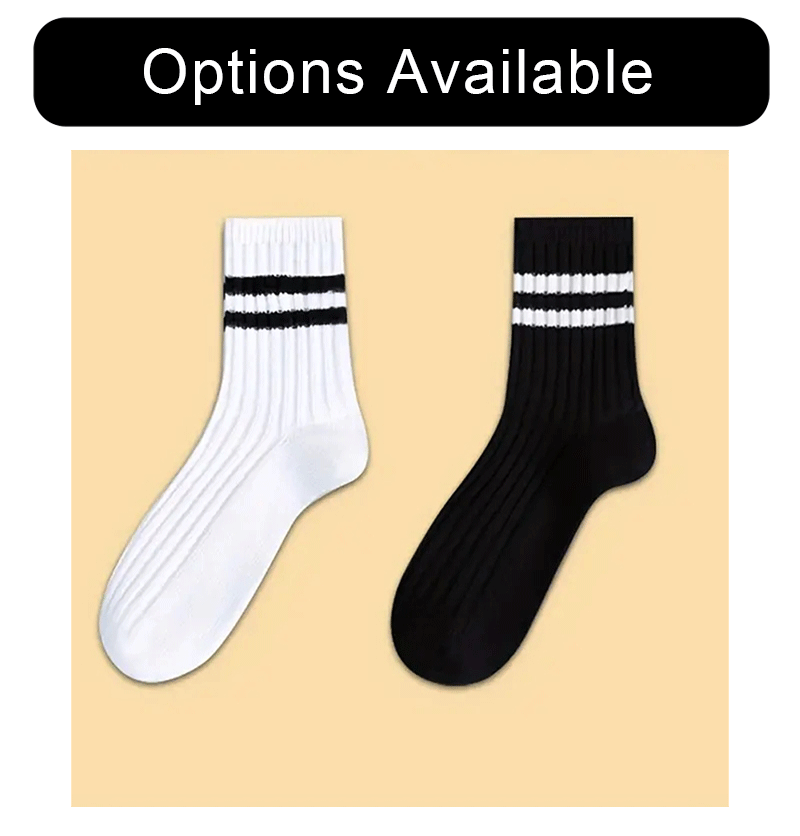Polyester Blend Striped Mid Tube Crew Socks