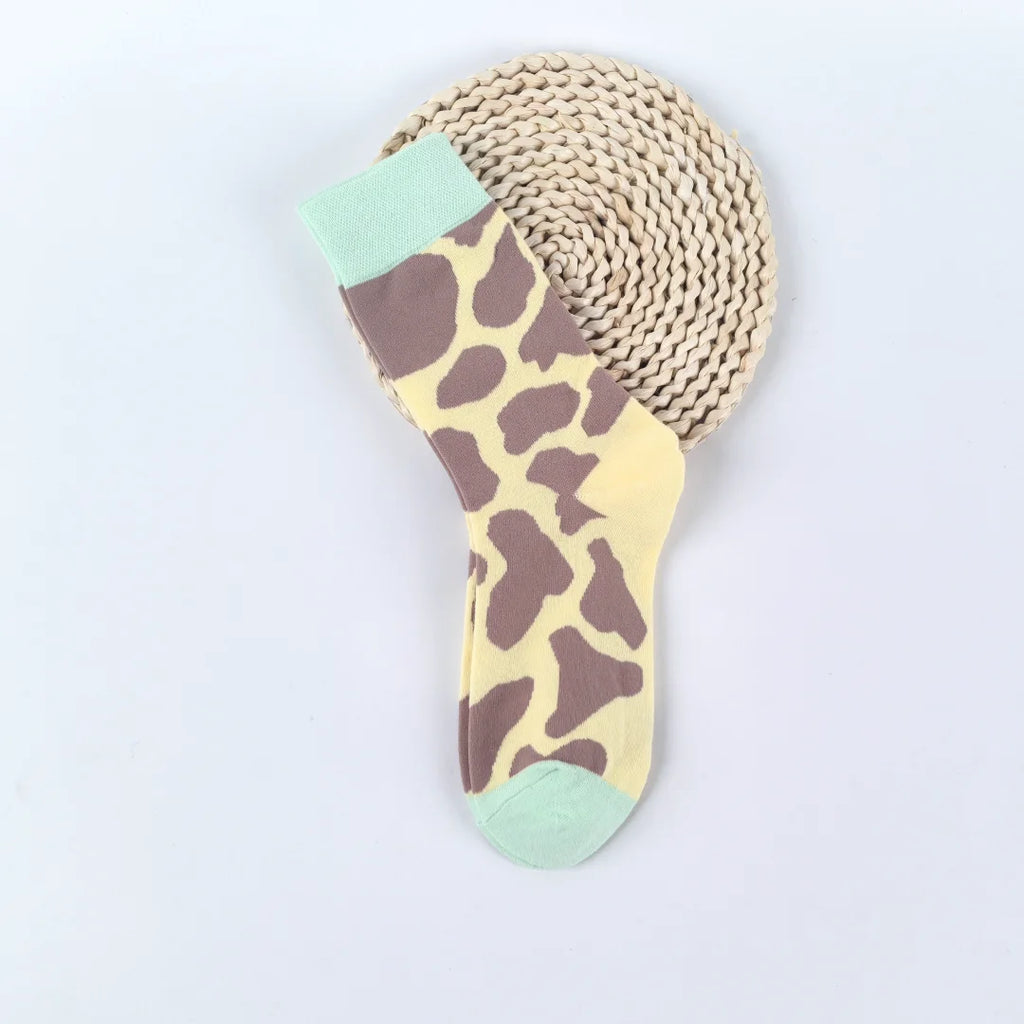 Cotton Blend Giraffe Print Mid Calf Socks