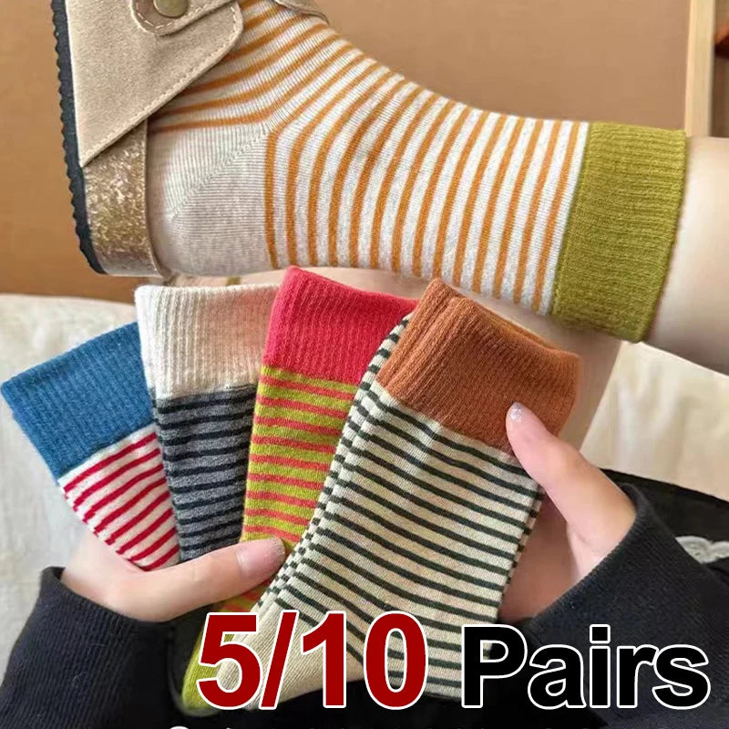 Striped Polyester Elastane Crew Socks Women