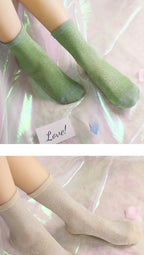 Cotton Blend Glitter Knit Women Casual Crew Socks