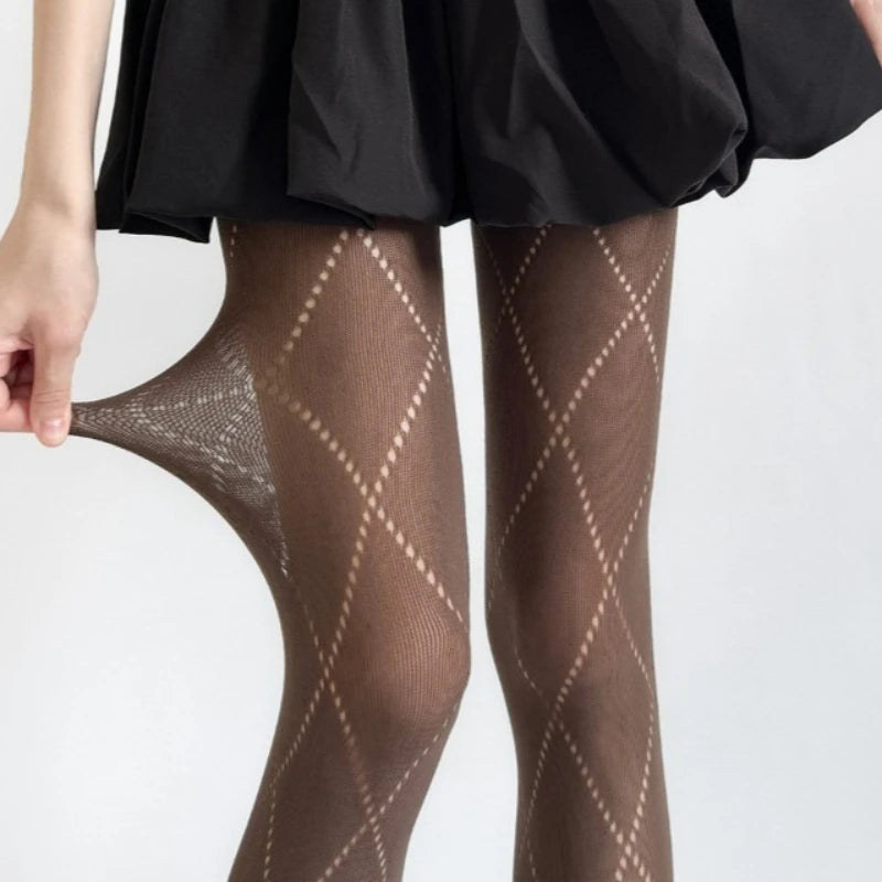 Nylon Geometric Pattern Mesh Tights - 9