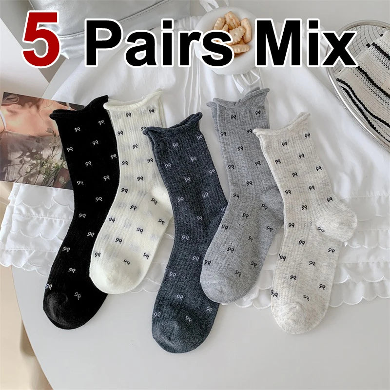 Polyester Spandex Bow Pattern Mid Tube Breathable Casual Socks