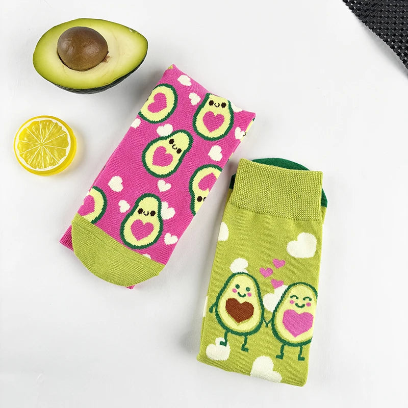Cotton Blend Avocado Pattern Crew Socks