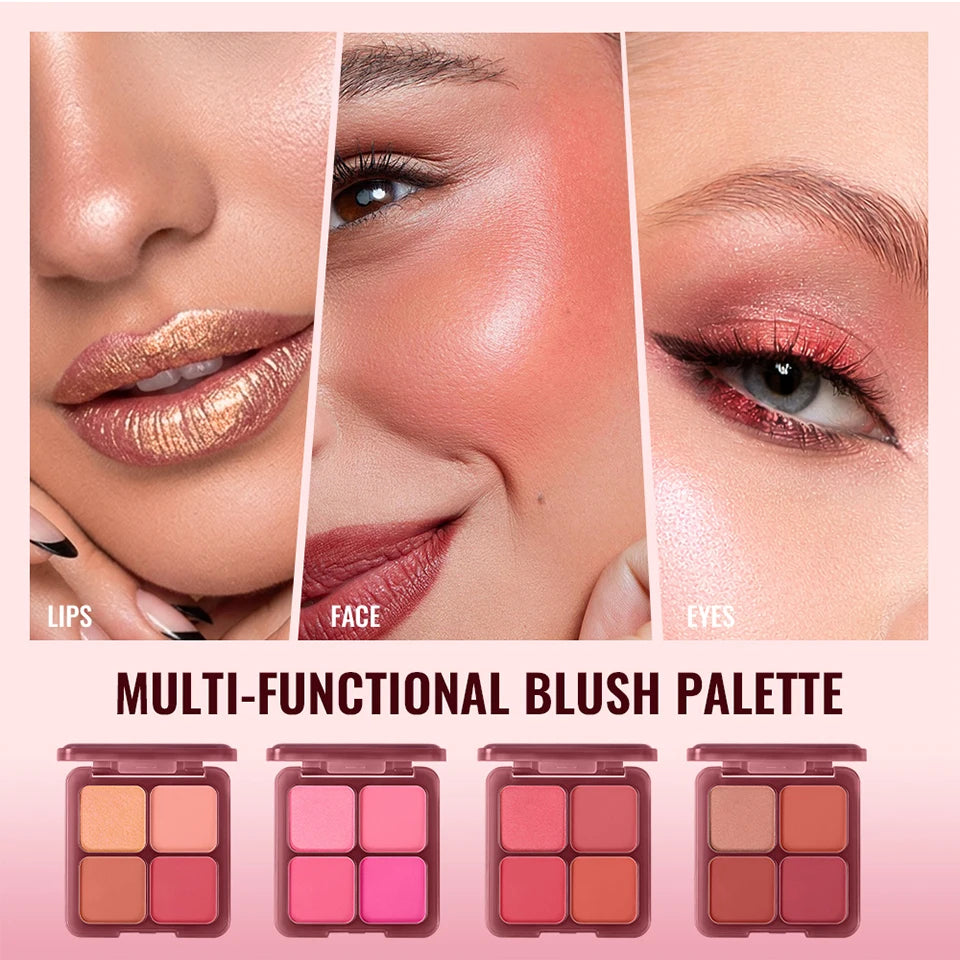 4 Color Matte Powder Blush Palette with Makeup Brush