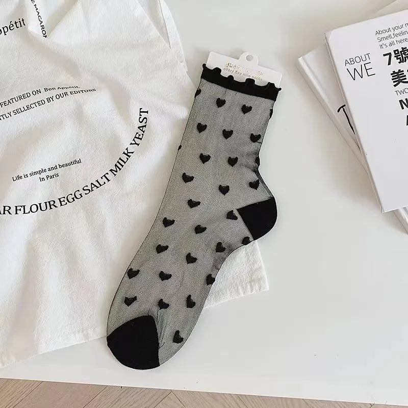 Polyester Mesh Heart Pattern Breathable Womens Socks - 12