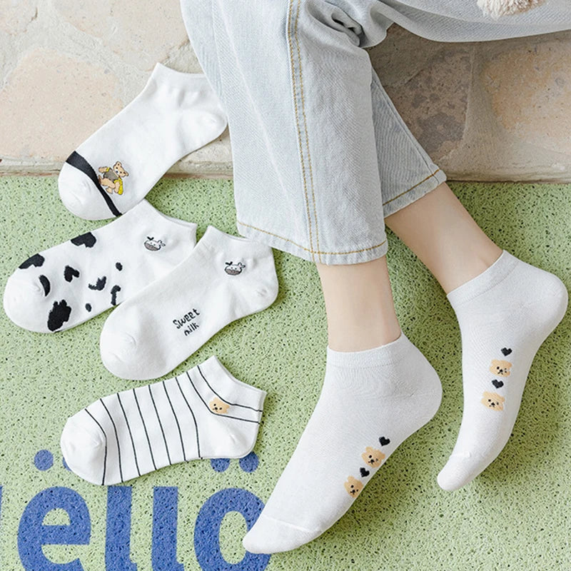 Polyester Elastane Cartoon Print Low Cut Casual Womens Socks