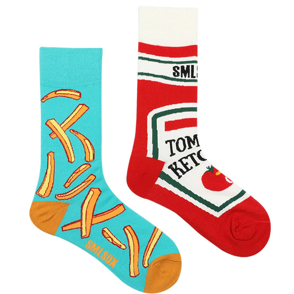 Cotton Blend Novelty Food Print Mid Calf Unisex Socks