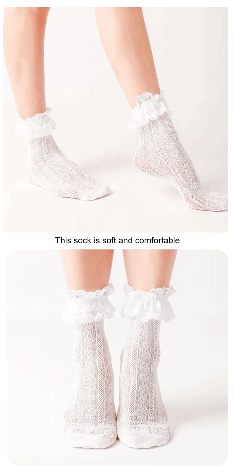 Polyester Elastane Lace Mid Tube Lolita Socks - 10