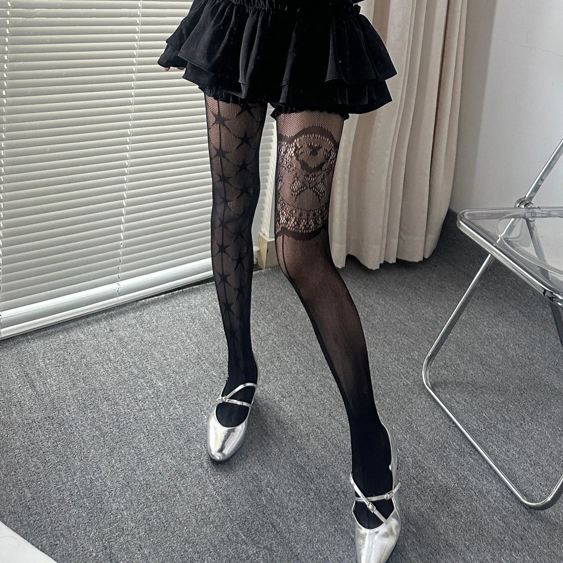 Nylon Lace Star Pattern Pantyhose Mesh Tights - 14