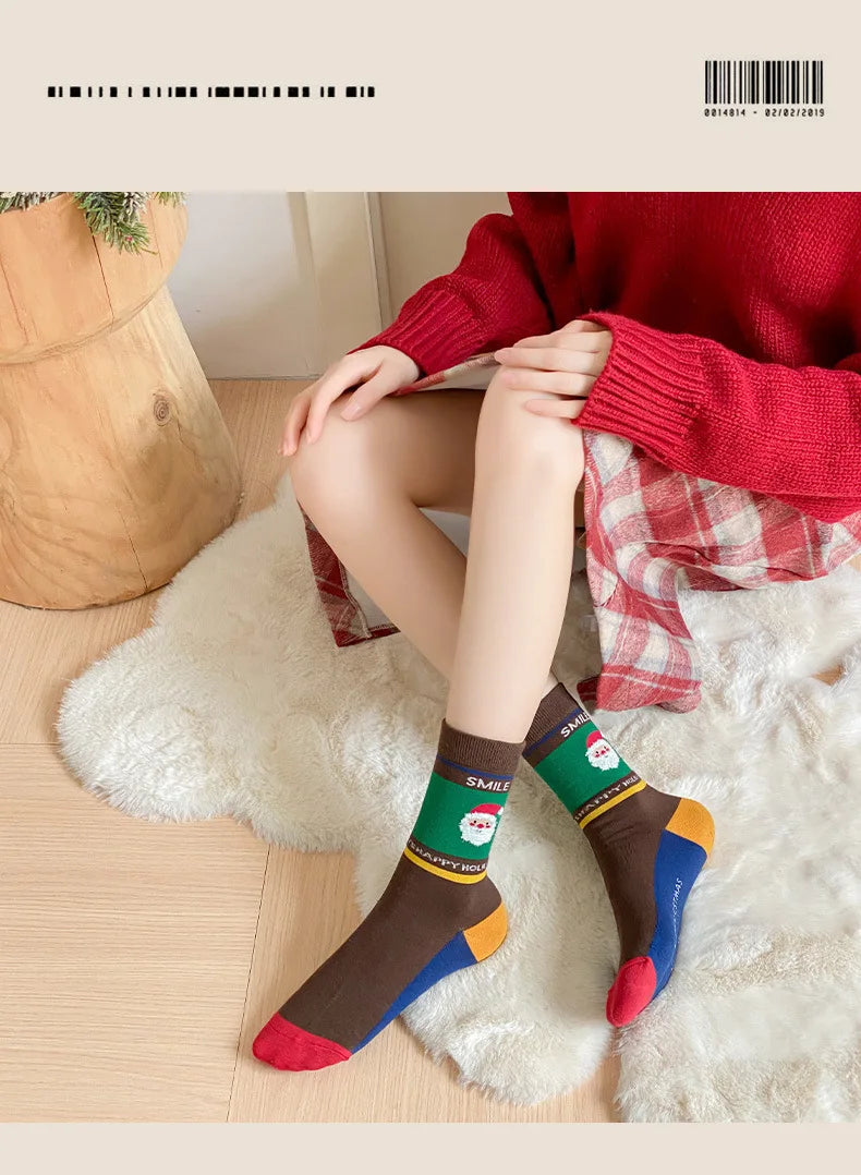 Cotton Christmas Mid Calf Socks for Women