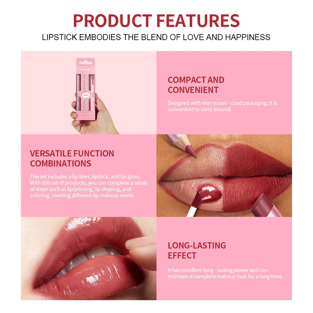 Mini Lip Liner Lipstick and Lip Gloss Makeup Set