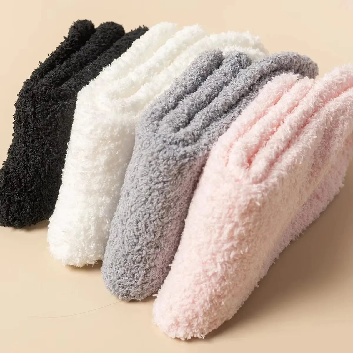 Polyester Elastane Fuzzy Crew Socks Set