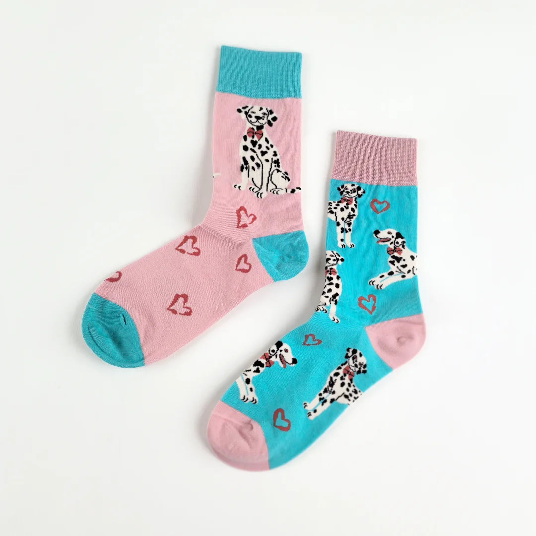 Cotton Blend Spotted Dog Print Mid Calf Casual Socks