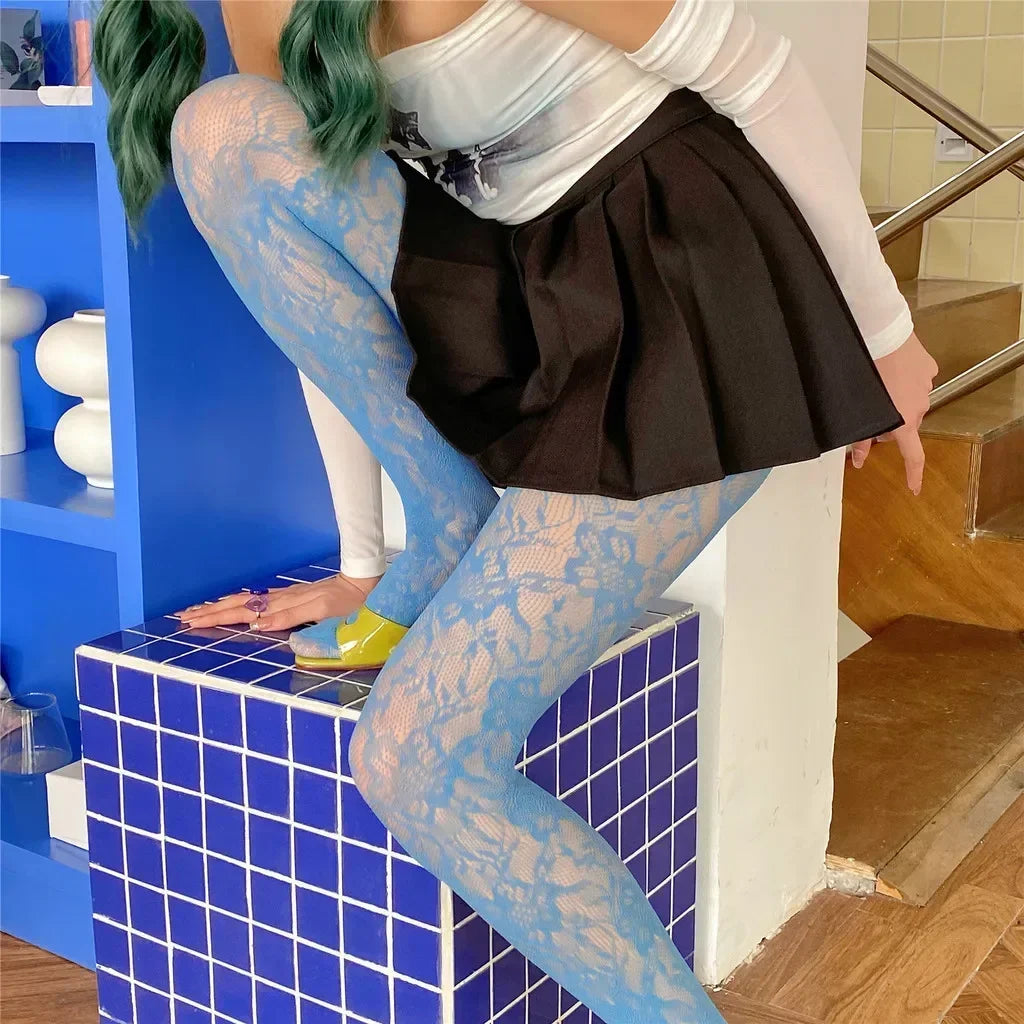 Floral Pattern Nylon Pantyhose Tights - 21
