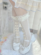 Nylon Lolita Lace Ruffle Knee High Socks with Bows