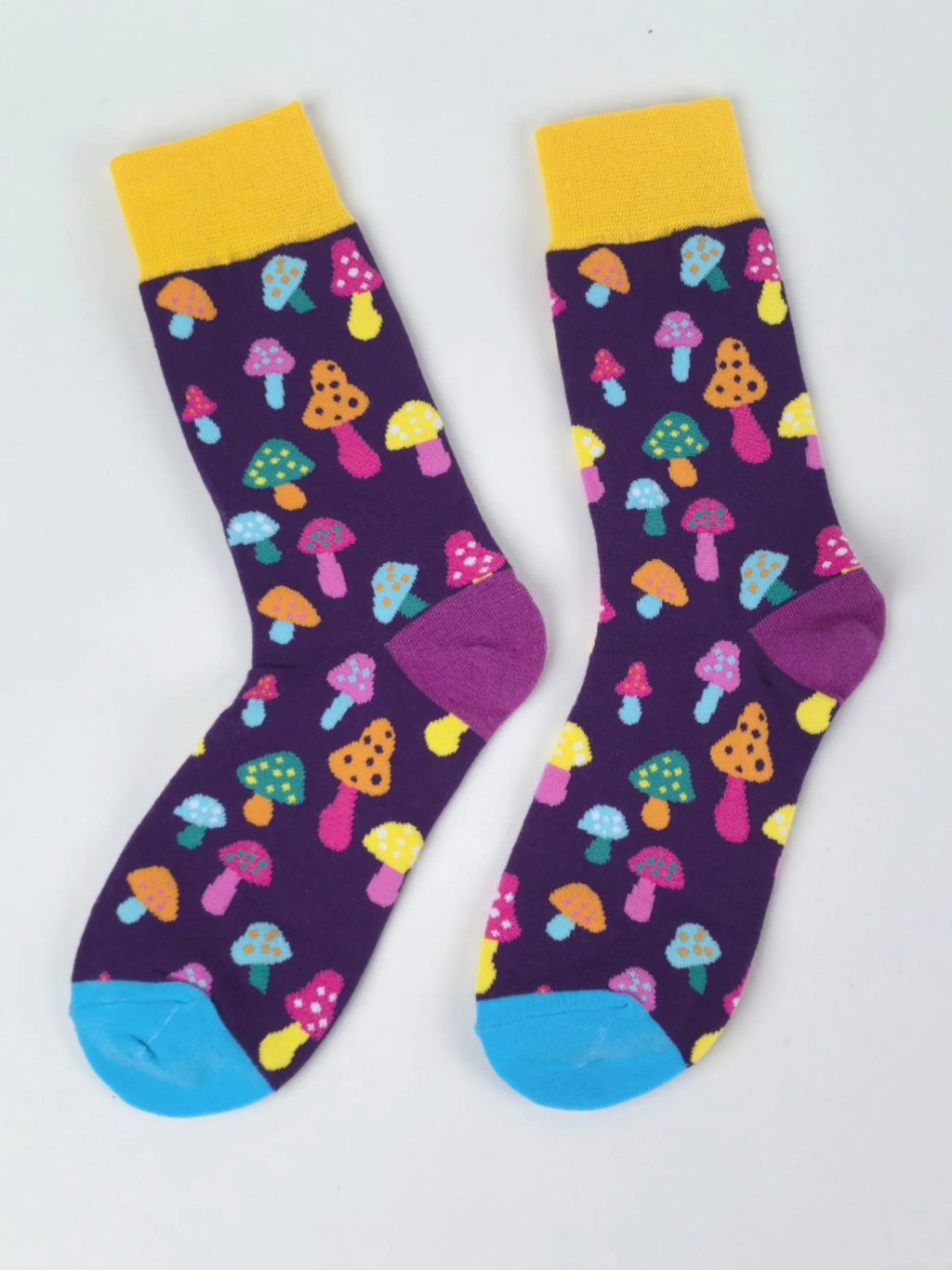 Cotton Blend Mushroom Print Mid Calf Socks