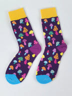 Cotton Blend Mushroom Print Mid Calf Socks