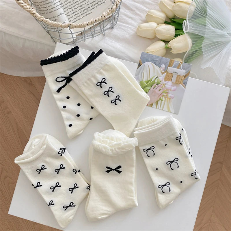 Polyester Elastane Bow Tie Casual Middle Tube Socks - 13