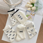 Polyester Elastane Bow Tie Casual Middle Tube Socks