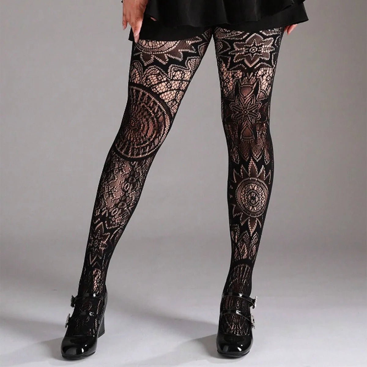 Geometric Lace Pattern Nylon Pantyhose