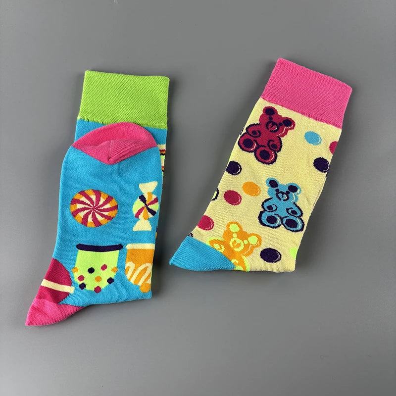 Cotton Blend Mid Calf Candy Print Socks - 3
