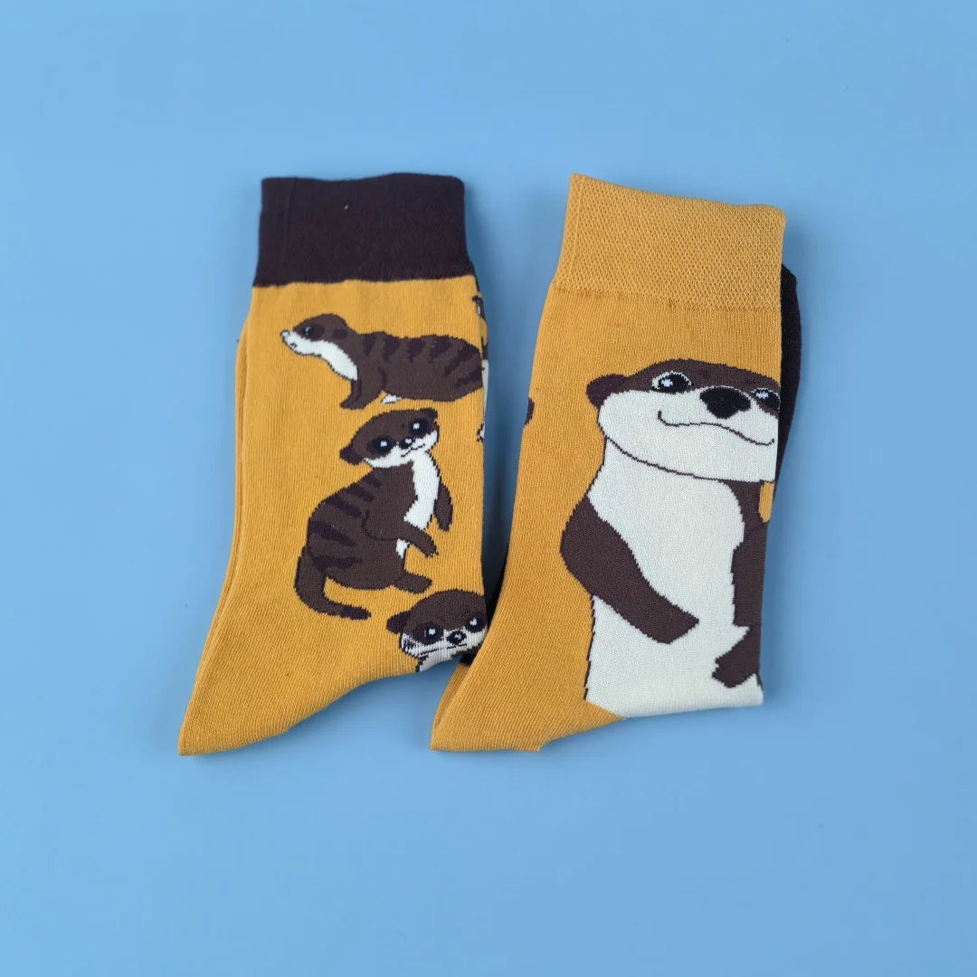 Cotton Blend Mid Calf Cartoon Weasel Socks